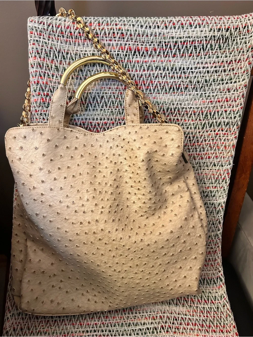 Beige Women’s Tote Bag with Gold Hardware